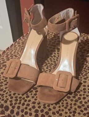Banana Republic Tan Suede Block Heel Sandals with Buckle